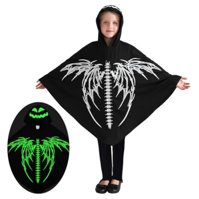 ESHOO Kids Halloween Skeleton Cloak Toddlers Glow…