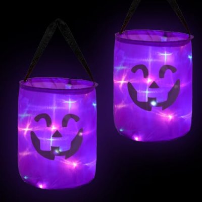 VEYLIN Light Up Halloween Candy Bags,2 Pieces…