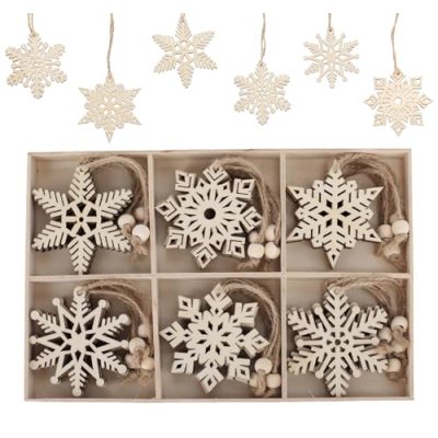 ilauke 24PCS Wooden Ornaments, Wooden Snowflake…