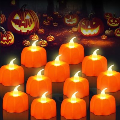 OWill 12 Pcs Halloween Pumpkin Tea Lights…