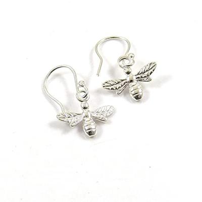 Silver Bee Drop Earrings