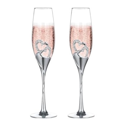 NUPTIO Silver Champagne Flutes Wedding: Set of 2…