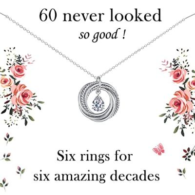 VOSAP Silver Rings Chain Necklace, 60th Birthday