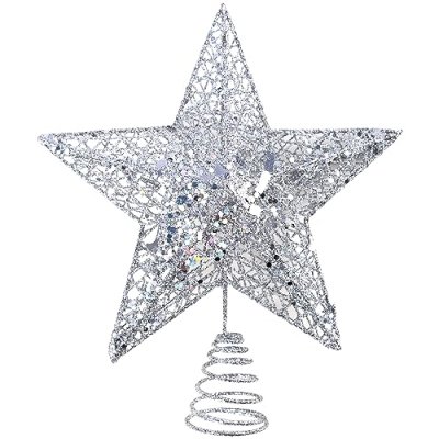 KEYIDO Silver Glitter Tree Star, Christmas Tree…