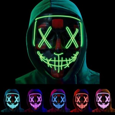 Lime Green Purge Light Up LED Mask - Halloween…