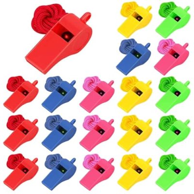 AJinacious 20 Pcs Plastic Whistles With Lanyard…