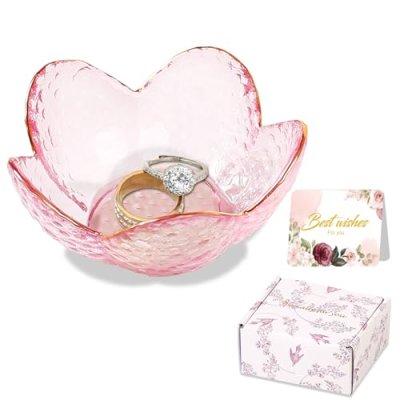 Pink Flower Jewelry Dish Glass Ring Dish Jewelry…