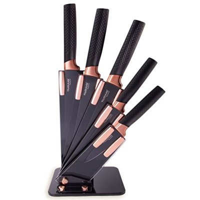 Kitchen Knife Block Set Copper 5 Piece Set with…