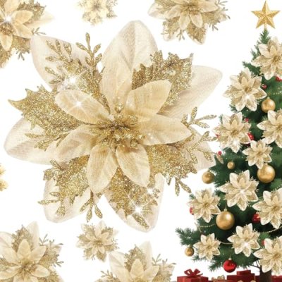 Aitsite Gold Poinsettia Decorations
