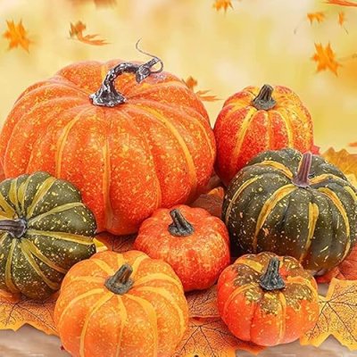 HAKACC Mixed Artificial Pumpkins Set,7PCS…