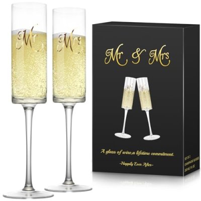 Ulable Set of 2 Mr & Mrs Champagne Flutes -…