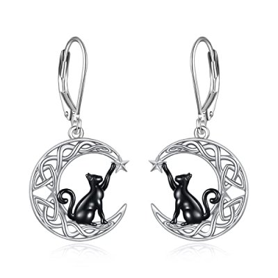 Black Cat Silver Earrings