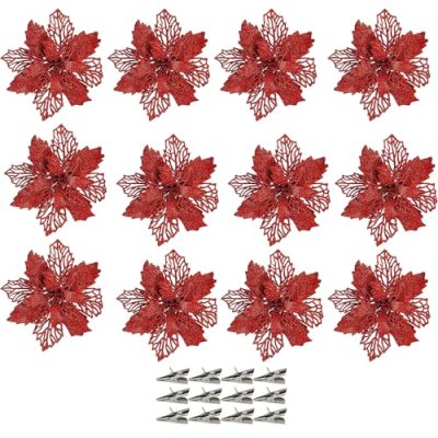 Glitter Poinsettia Christmas Ornaments