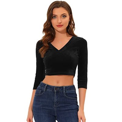 Allegra K Velvet Crop Top