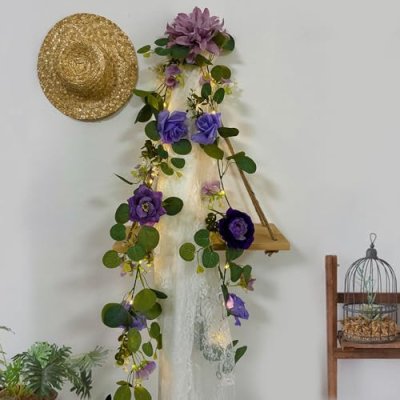 GUOCHENG Floral Garland with Lights