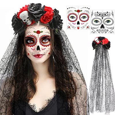 HOWAF Floral Crown Headband & Tattoos