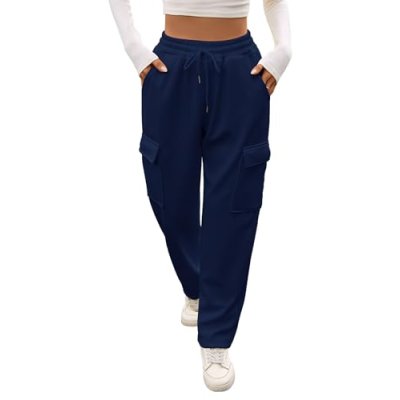 YloveM Women's Fleece Lined Wide Leg Joggers…