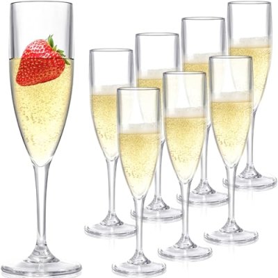 Elsjoy 8 Pack Acrylic Champagne Flutes, 6 Oz…