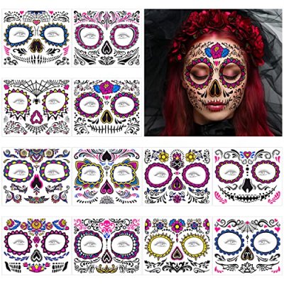 URAQT Fluorescent Face Tattoos, 12 Pack