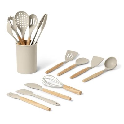 Amazon Basics Silicone Cooking Utensils Set with…