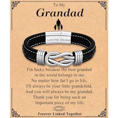 TEVOP Engraved Leather Bracelet for Grandad
