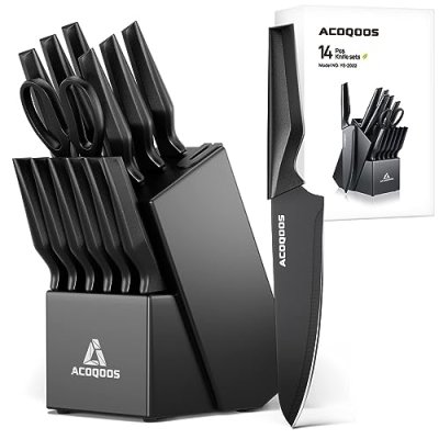 Knife Set with Block, 14 Piece with Built-in…