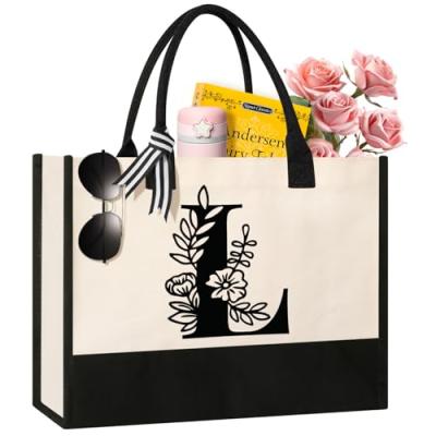 Initial Canvas Tote Bag for Women