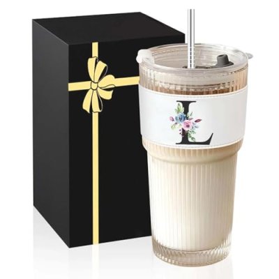 A-Z Initial Iced Coffee Glass Cups - Personalised…