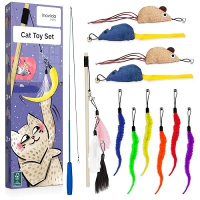 Inovida XL 15 Pcs Cat Fishing Rod Toys Set –…
