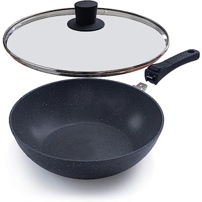nuovva Non-Stick Wok Pan with Glass Lid– Deep…