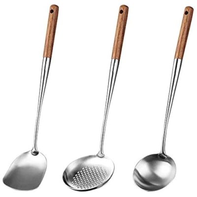 Wobekuy Wok Spatula and Ladle Set, 17 Inch…