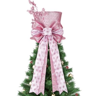 Poen Rose Gold Christmas Tree Topper Hat with Bow…