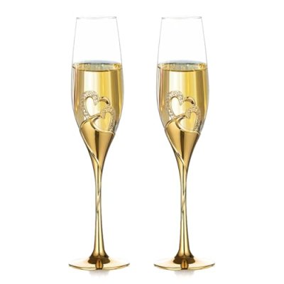 NUPTIO Gold Champagne Flutes Wedding: Set of 2…