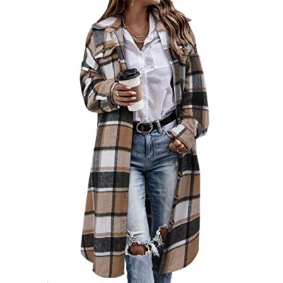 KISSMODA Womens Plaid Shacket Jacket Long…