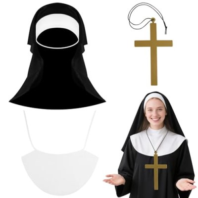 Aomig 3 Pieces Halloween Nun Costume Accessories,…