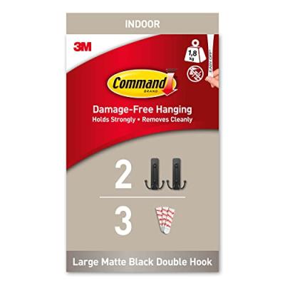 Command Matte Black Double Hook with Adhesive Strips