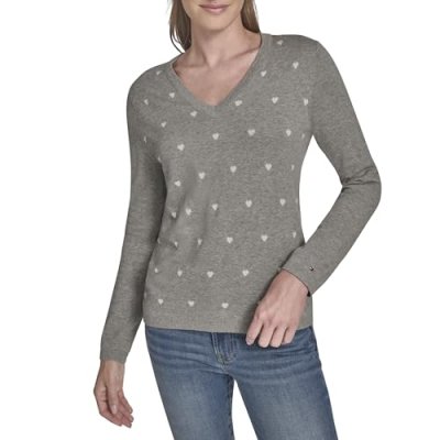 Tommy Hilfiger Womens V-Neck Long Sleeve Cotton…