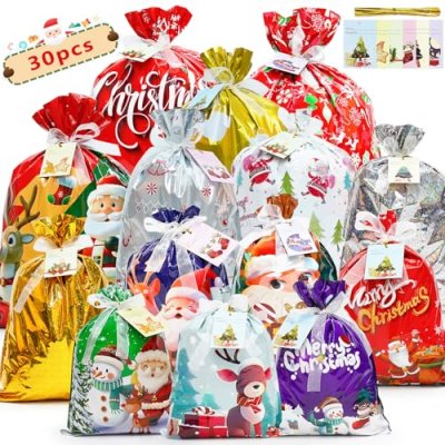 Koncci 30 Pcs Christmas Wrapping Gift Bags, 14…