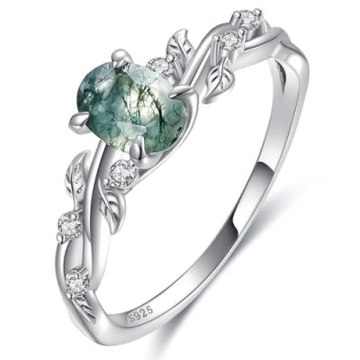 Bonlavie Moss Agate Ring for Women 925 Sterling…