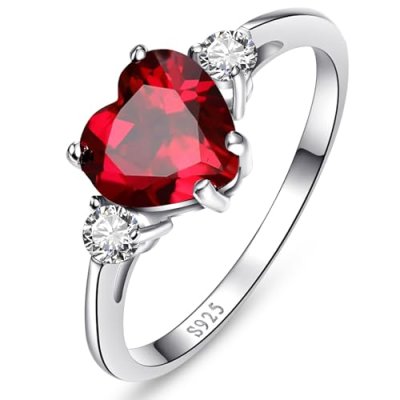 Bonlavie Created Ruby Ring Heart Cut 925 Sterling…