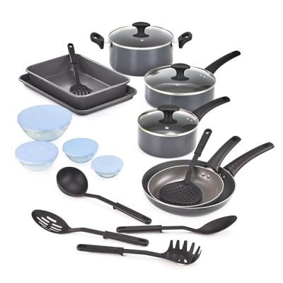 BELLA Nonstick Cookware Set with Glass Lids -…