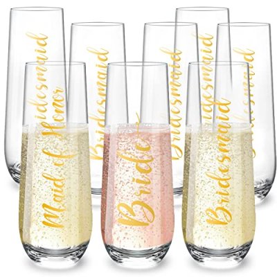 Qooenz Bridesmaids Champagne Flutes Set of 8-9…