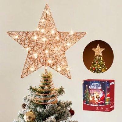 Rose Gold Christmas Tree Topper Star, 25 CM Rose…
