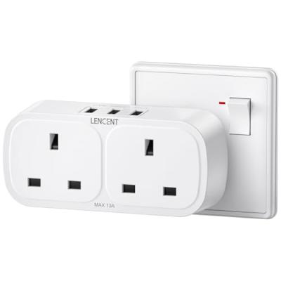 LENCENT Double Plug Adaptor with USB Ports