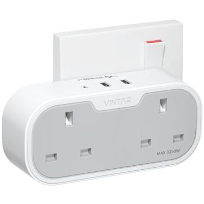 VINTAR Double Plug Adaptor with USB Ports