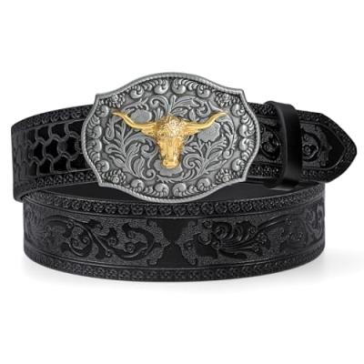 LEACOOLKEY Cowboy Leather Belt