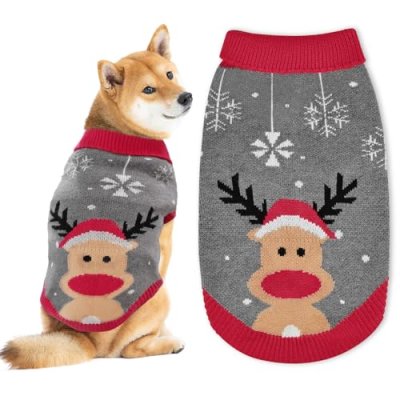 Cozy Christmas Dog Jumper with Reindeer Pattern,…