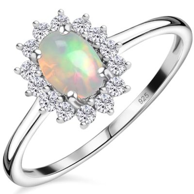 TJC Opal Halo Ring for Women in Platinum Plated…
