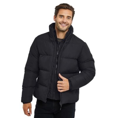 Spindle Mens Plain Black Heavyweight Funnel Neck…