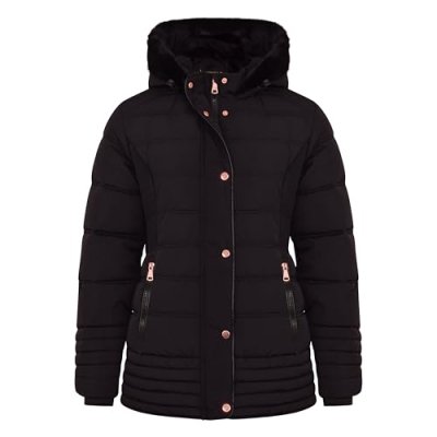 Spindle Womens Ladies Hooded Black Short Fur…